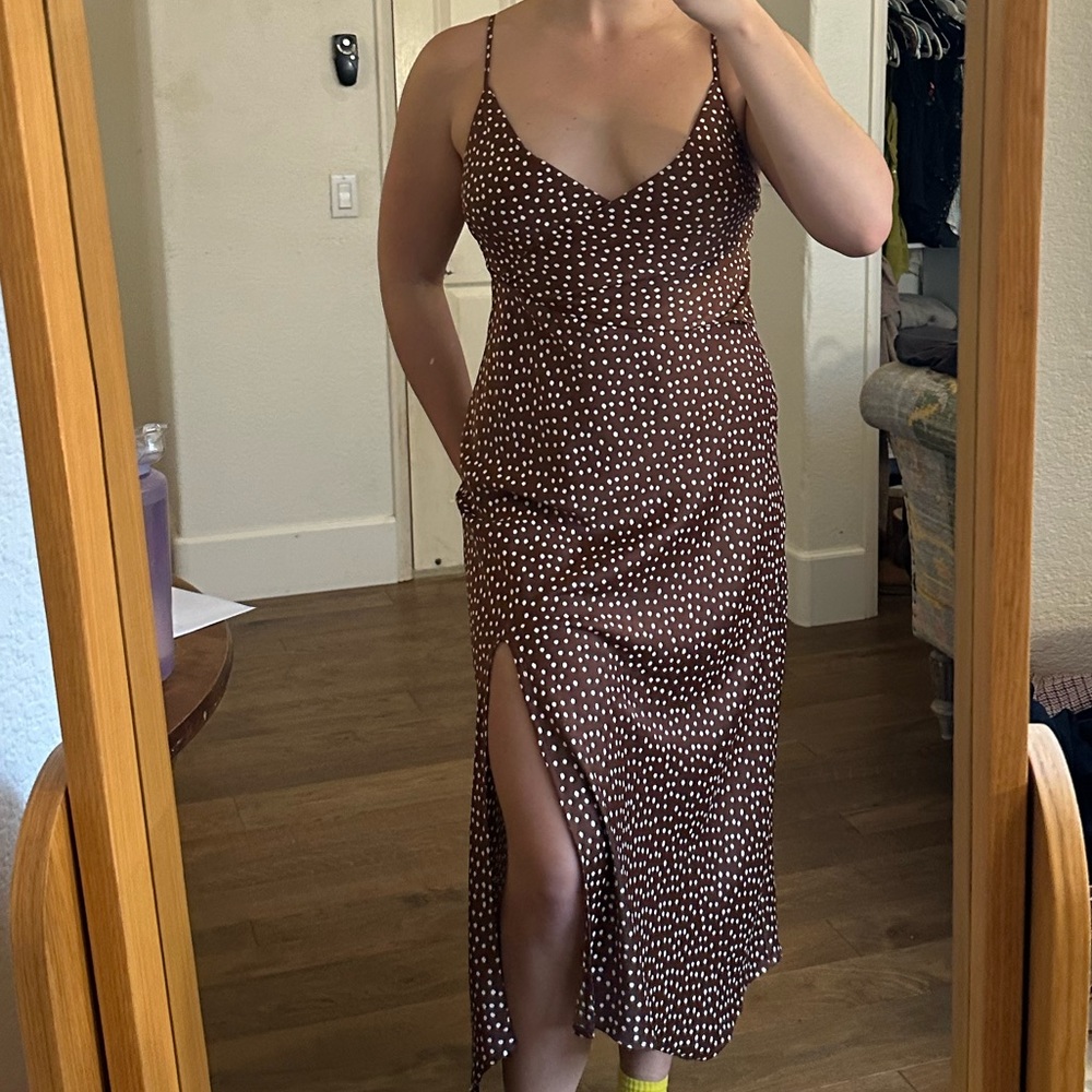 Urban Outfitters Brown Polka Dot Midi Dress
